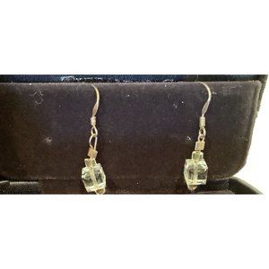 Sterling Silver Earrings with Clear Cube Bead Dangle Earrings